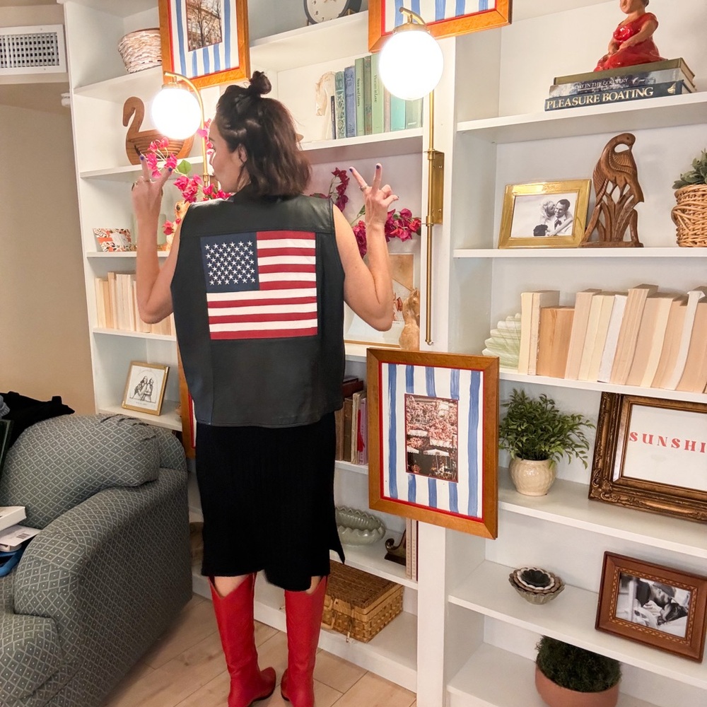 Vintage leather American flag leather vest